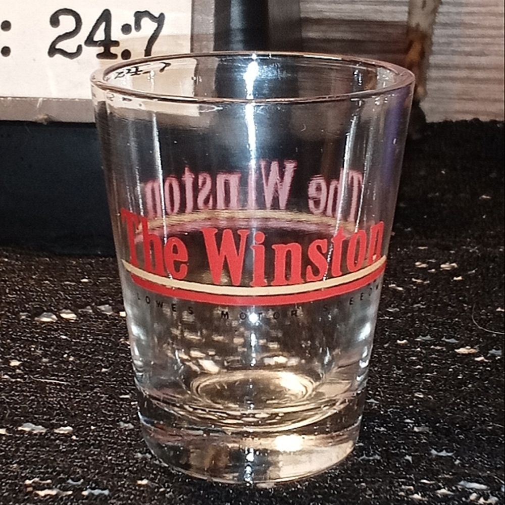 Collectable The Winston Shot Glass with Red Text